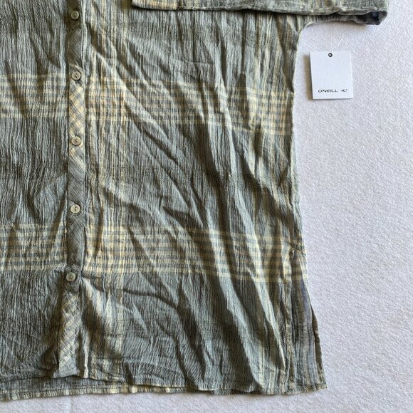 O'Neill Madras Shirt Womens L Gray Long Sleeve Oversized Button Up $54 NWT - Picture 4 of 10